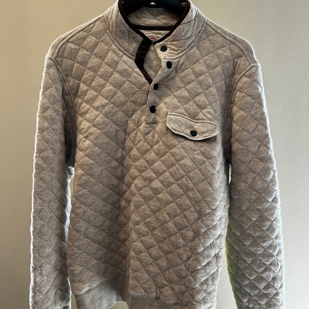 Faherty Cream Quilted Pullover with Brown Accents